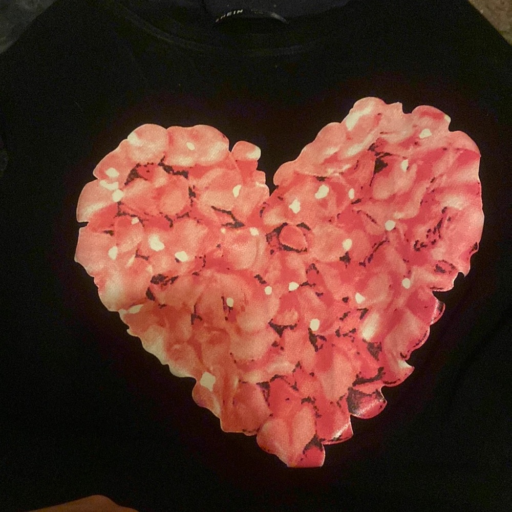 black with pink flowers heart shaped tshirt from shein
